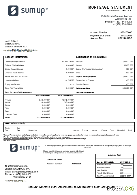 Relevé hypothécaire SumUp au Royaume , Uni aux formats Word et PDF